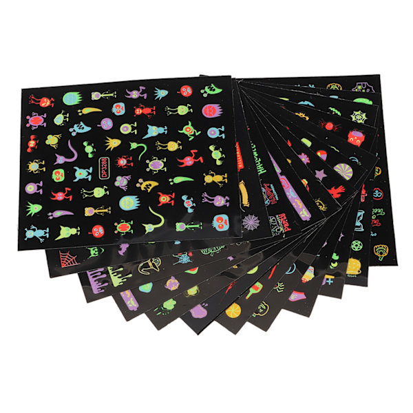 12 ark Nail Art Stickers Självhäftande DIY Långvariga multifunktionella Halloween Nageldekaler