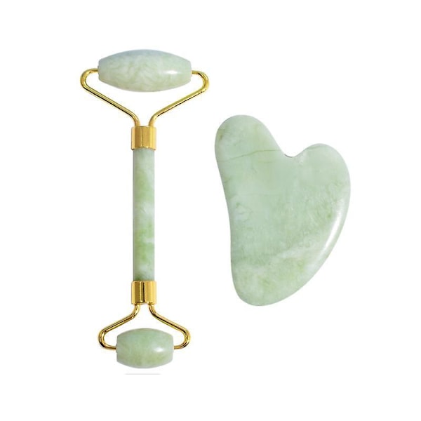Ansiktsmassage Set: Jade Roller, Gua Sha, Hårband - Spa Kit för Kvinnor. Ansiktsmassage Roller för Kvinnor: Jade Ansiktsroller, Facial Guasha. Ögonmassage.