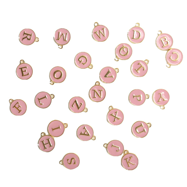 26 kpl / pussi DIY englanninkielinen kirjainriipus metallipyöreä riipus korujen valmistukseen CraftPink