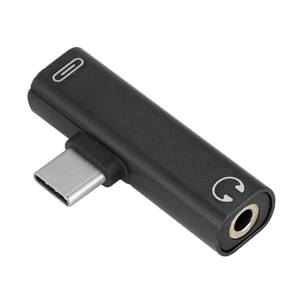 2 i 1 Type C til 3,5 mm Jack Hodetelefon USB-ladekonverter Multifunksjonell Transverter Svart