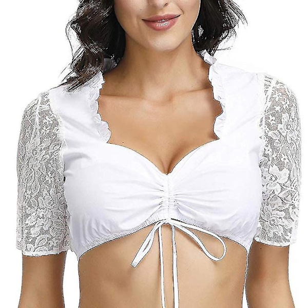 Elegant Svart Blonder Dirndl-Bluse for Kvinner - Hvit - Oktoberfest