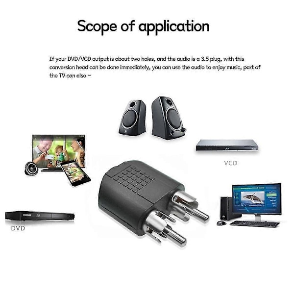 3,5 mm hun til dobbel hann lyd (rca) jack adapter 1 hun til 2 hann 1/8in