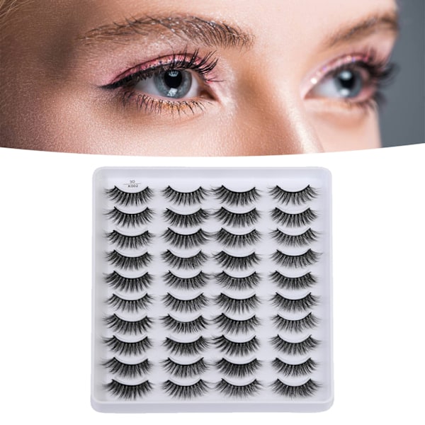 20 par falske øjenvipper tætte krøllede 3D tredimensionelle sorte falske øjenvipper til scene fest makeup
