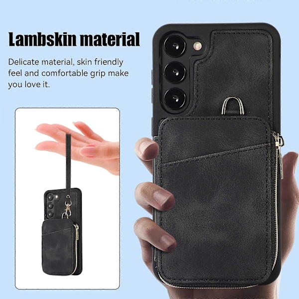 Kotelo Samsung Galaxy S23:lle, Vetoketjullinen nahkakotelo, Musta