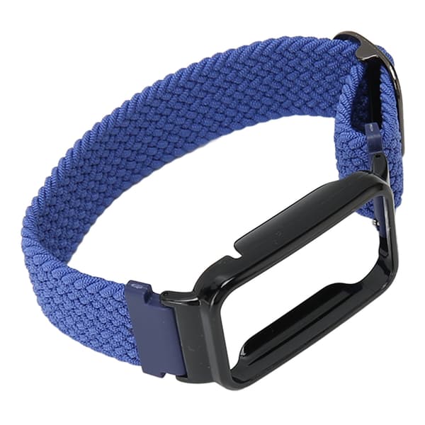 Flätat Loop Armband för Mi Band 7 Pro Justerbart Elastiskt Nylon Loop Armband med Skyddsram Mörkblått Band Svart Fodral