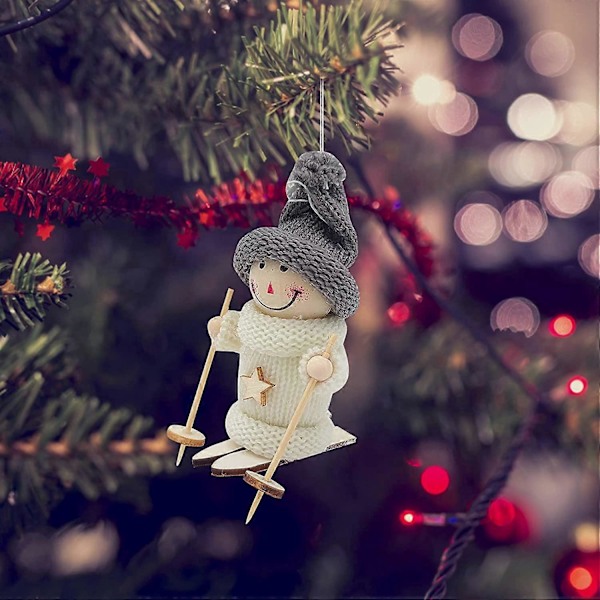 Skidåkande Jultomte Julgransprydnader Jultomten Snögubbe Älg Skidåkare Skidtomte Docka Julgran Hängande Prydnad Utomhus Sportfans Gåvor för 2021 Ny (B, 2st