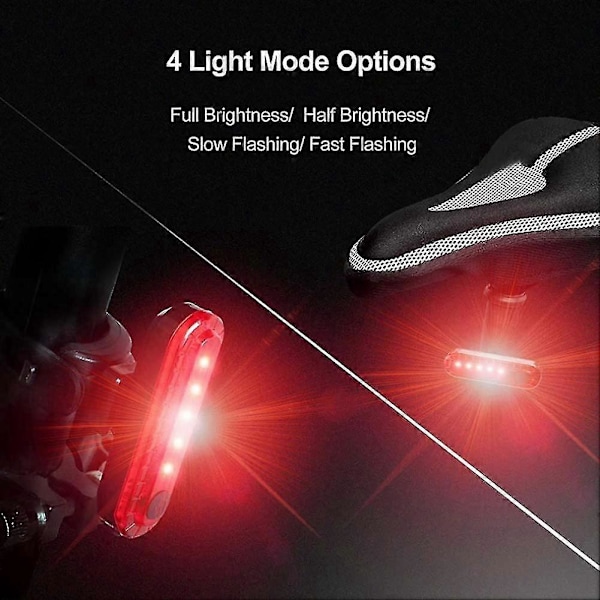 2 kpl USB Ladattava LED Polkupyörän Takavalo Kirkas 4 Tilaa Takapyörän Valo Vedenpitävä Pyörän Takavalo, Punainen-B14