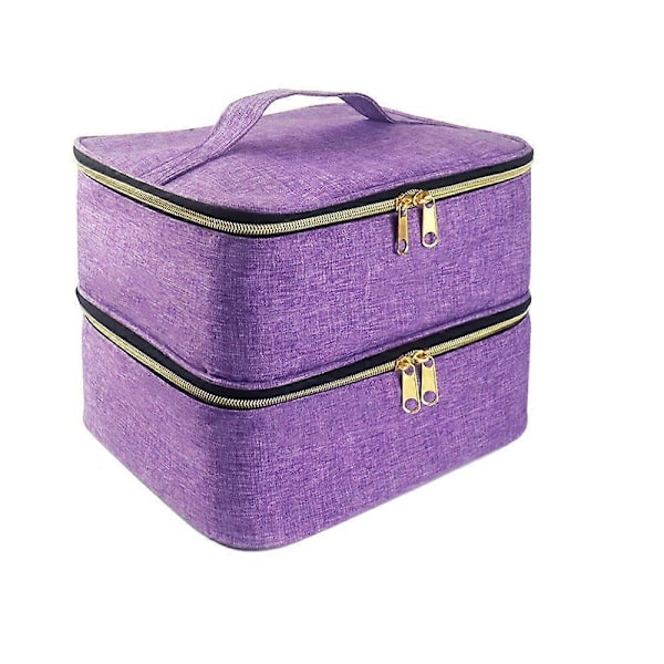 Irrotettava 2-kerroksinen kynsilakkaorganisaattori - Tilaa 40 pullolle (15 ml), kynsilakkakotelo työkalujen säilytyspussilla (violetti)
