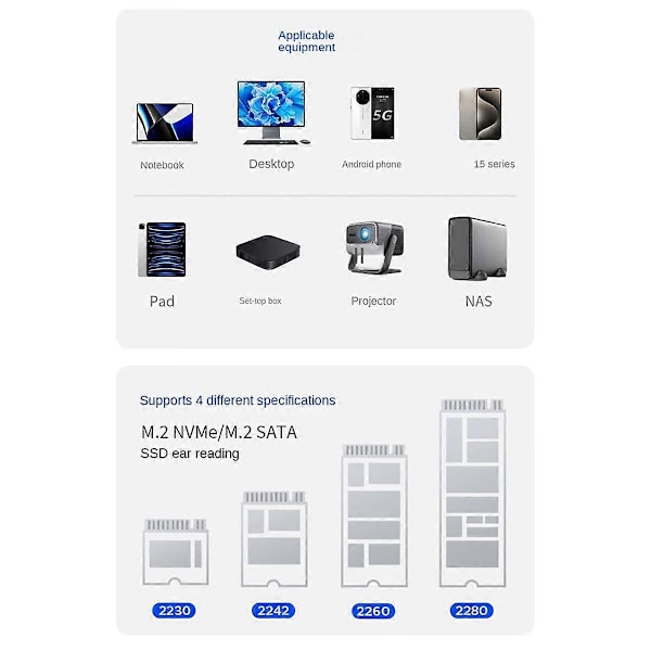 M.2 NVMe SATA SSD Kabinett USB 10Gbps til USB Adapter, A