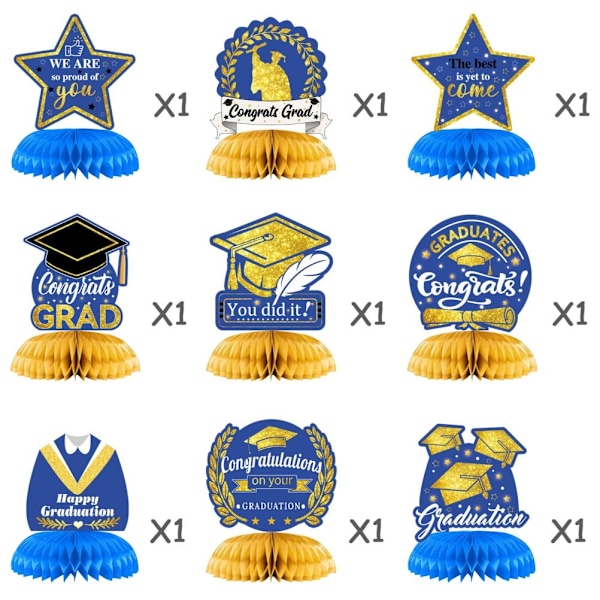 9 stk 2022 eksamensfestdekorasjoner Gratulerer Grad Honeycomb Centerpiece Gratulerer Eksamensborddeksel Festutstyr