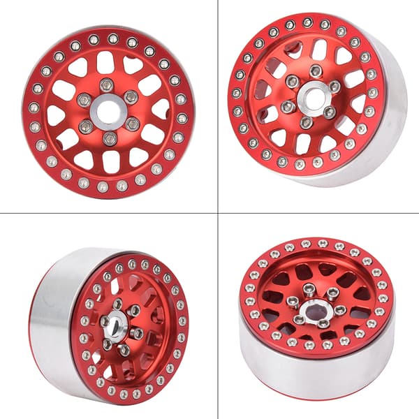 4 stk. 1,9 tommer aluminiumslegering hjulnav tilbehørsdele, passer til D90 TRX4 1/10 RC bil, rød