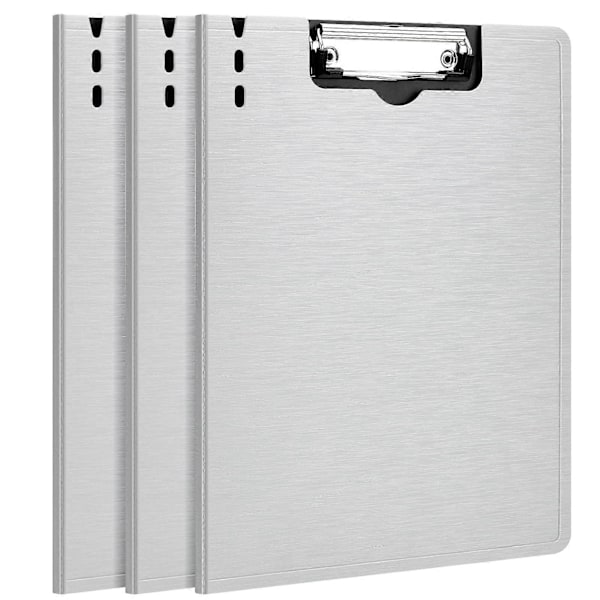 3-pak A4 Holdbar A4 Clipboard med Fold-over, med Robust Fjederbelastet Greb & Hængekrog, Designet til Kontorarbejde, Klasseværelse, Forretning, Restaurant (Grå)