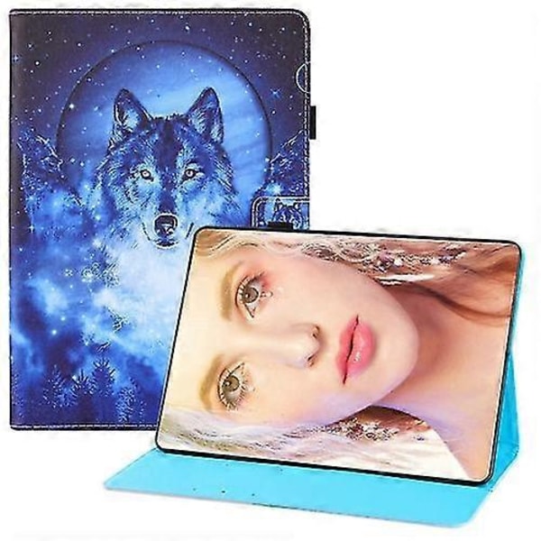 Huawei Enjoy Tablet 2 10.1 / Matepad T 10s Värillinen Piirros Vaakasuora Käännettävä PU-nahkakotelo Pidikkeellä, Korttipaikoilla ja Lompakolla Zekai Moon Wolf