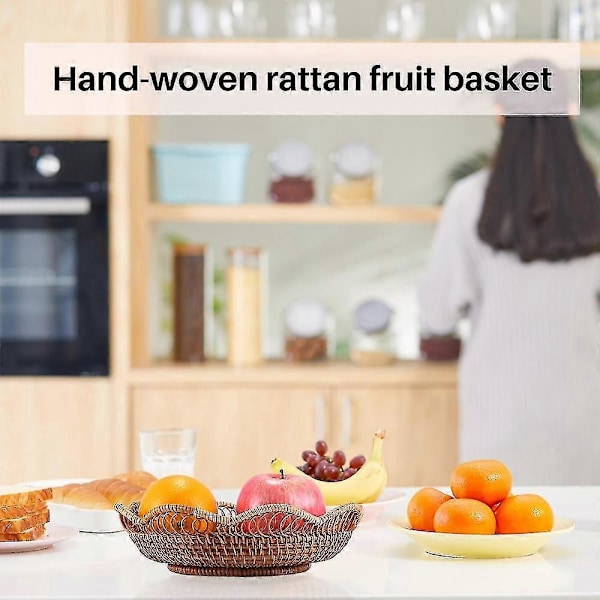 Handvävd Förvaringskorg i Rotting Fruktkorg Flätad Bricka Restaurang Liten Behållare Hem