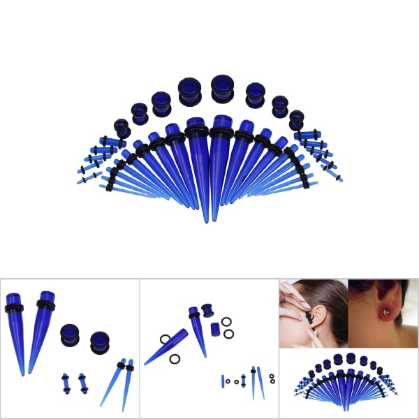 36 stk Akryl Øre Plugger Taper Expander O-Ring Stretching Kit Transparent Blå