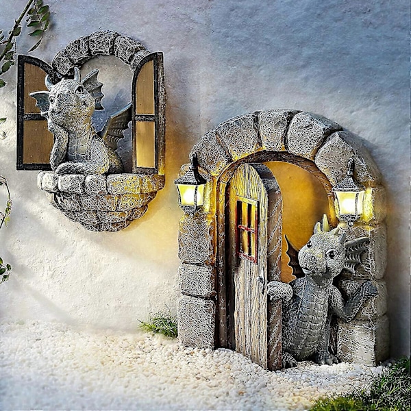 Gårdsplass Drage Skulptur Veggdekorasjon, nydelig Resin Hage Drage Statue