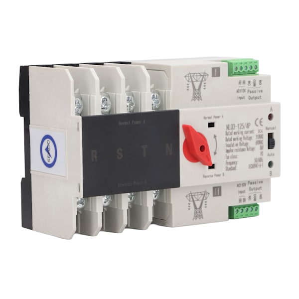 4P Automatisk omskifter Dual Power Changeover Switch 35mm Skinnemontering AC110V 80A