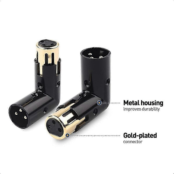 2 KPL Audio Adapter Plug 3-nastainen XLR-kulma-adapteri Säädettävä uros-naaras oikeakulmainen XLR-adapteri (XLR 90 asteen adapteri)