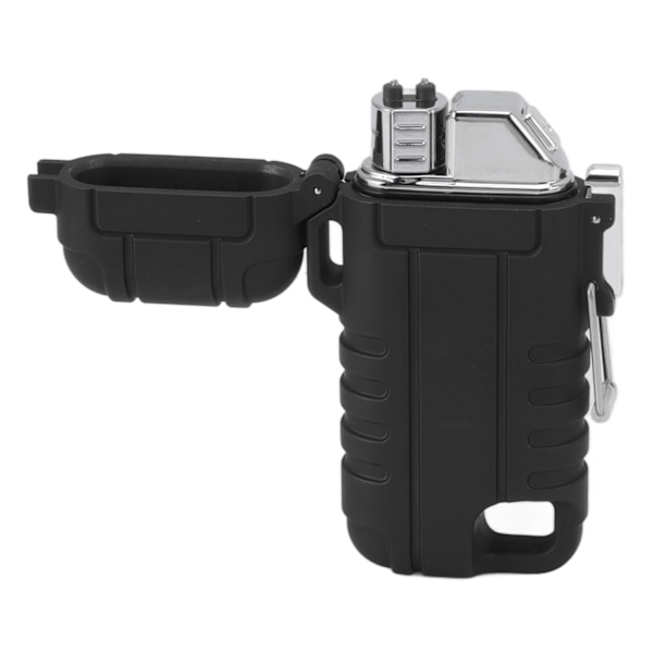 USB Genopladelig Lighter Vindtæt Dual Arc Lighter Vandtæt Flammeløs Elektrisk Lighter med Hængende Hul til Camping Sort