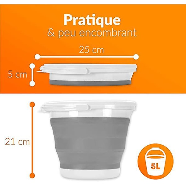 5 Liter Sammenleggbar Bøtte med Lokk - 5L Silikon og Plast Uttrekkbar Bøtte for Camping, Fiske, Husholdning etc.