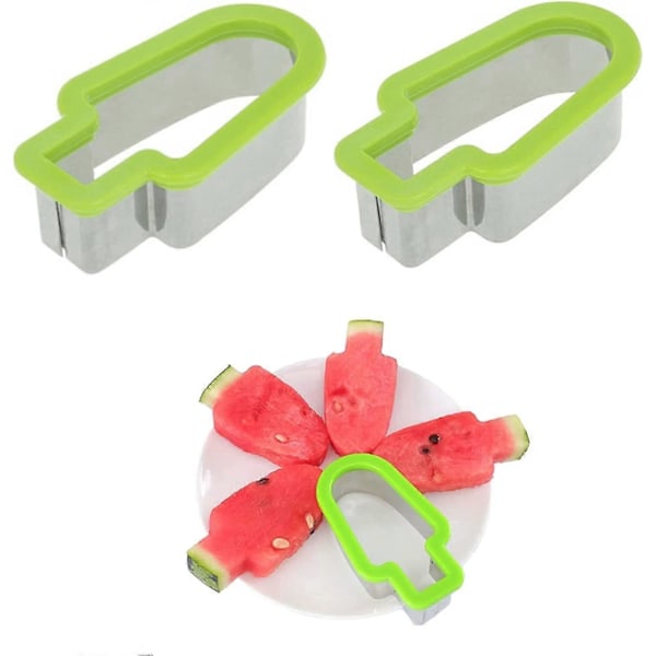 2 Stykker Vannmelonkutter Melon Kutter For Kreativ Ispinne Rustfritt Stål Kutter For Diy Fruktkjeksverktøy 6.15 Grønn