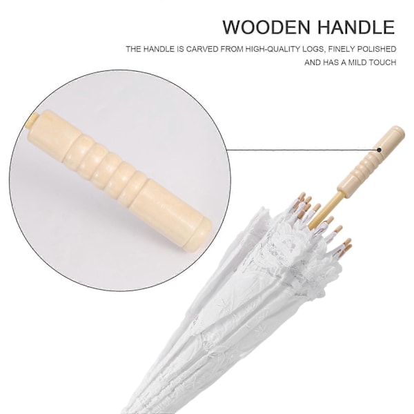80 cm viktoriansk blondebroderi bryllupsparaply brude parasol, hvid