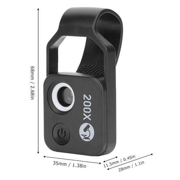 200X Telefon Mini Pocket Mikroskop Clip Design Telefon Mikroskop med LED lys CPL til Jadestone Metal Black