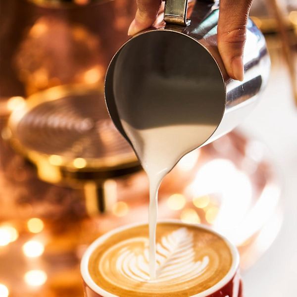 Mjölkskummande set i rostfritt stål med Latte Art-penna - 350 ml (12 oz) skummande kanna för kaffe Cappuccino