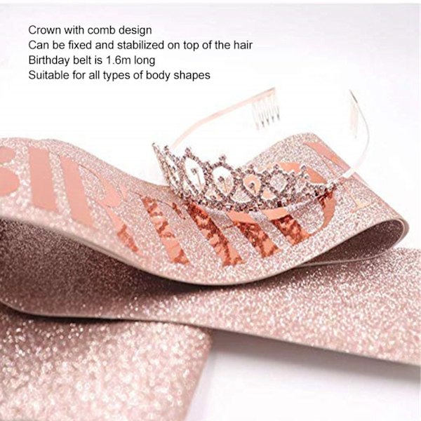 Syntymäpäivä Queen Sash tekojalokivi Tiara Kit Kaunis syntymäpäiväkruunu vyö naisille Tytöille Syntymäpäiväjuhlien set 14