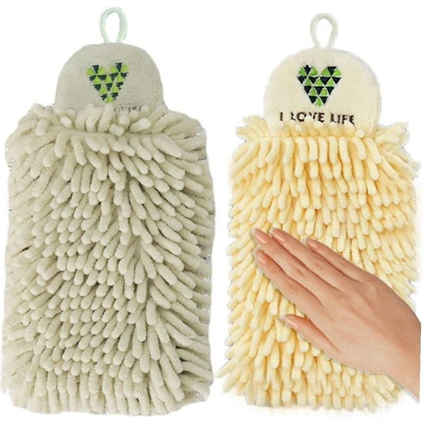 2-pack Handdukar för Badrum Dekorativ Set, Chenille Boll Hängande Handduk Mikrofiber Absorberande Mjuk Liten Badhandduk med Spänne