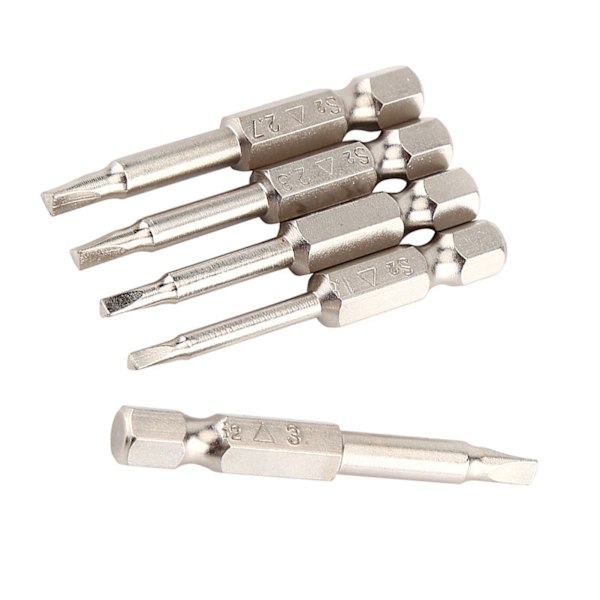 5 stk. 50 mm 1/4\" Hex Skaft Trekant Skruetrækker Bits Δ1.8/Δ2.0/Δ2.3/Δ2.7/Δ3.0 Stærk Magnetisme