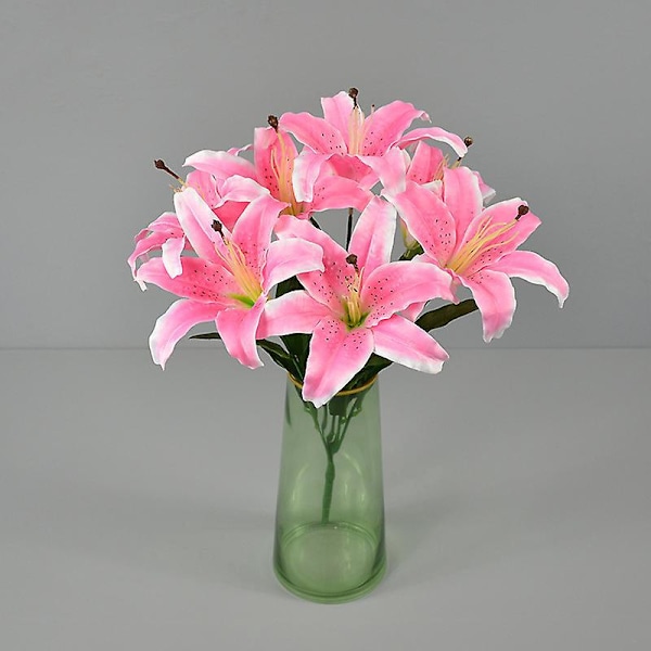 1 Gren Konstgjorda Liljor, Real Touch Konstgjorda Liljeblommor för Hem, Bröllop, Fest, Butiksdekoration, Blomsterarrangemang (Rosa)