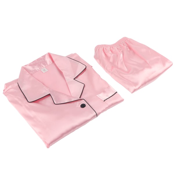 Hengittävä ja mukava vaaleanpunainen simuloitu silkkipyjamat - pitkähihaiset casual yöpuvut (1 kpl)