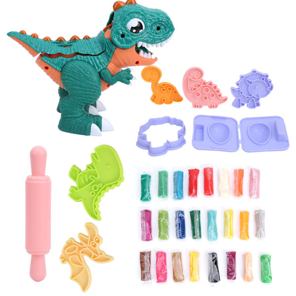 24 farver børns plasticine legetøj dinosaur DIY mud form barn modellering ler fødselsdag gave (farveboks + tilbehørspakke + 24 farve ler - grøn)