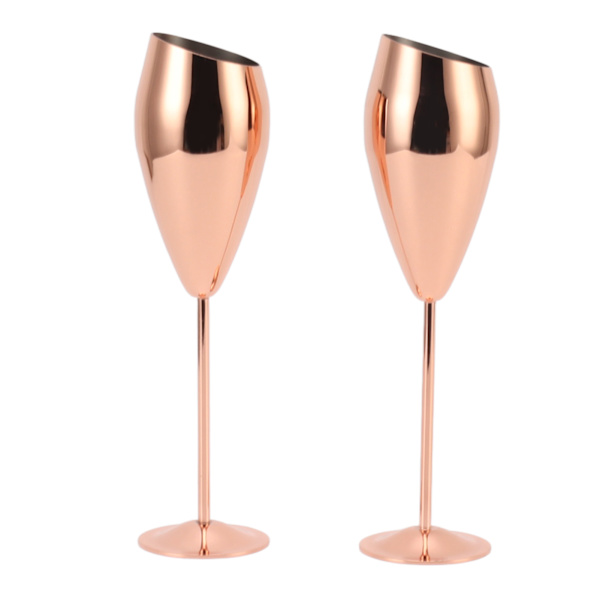 2 stk kobber champagnefløytesett, robust bunn i rustfritt stål, messingbelagte champagneglass