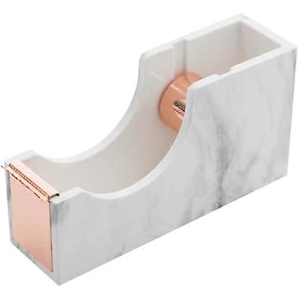 Akryl Tejpdispenser för Skrivbord, Vit Marmor Tejpklippare Roséguld Metallkärna Söt Teiphållare