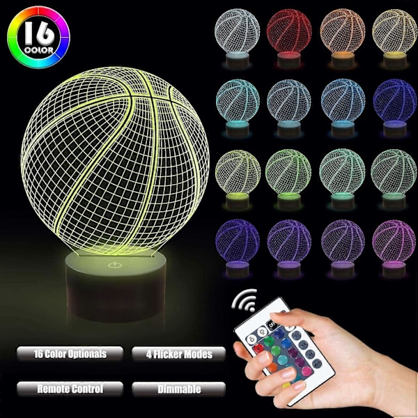 2025 Lämplig 3D Basketboll Nattlampa Optisk Illusion Lampa med 16 Färger Ändrande Fjärrkontroll Födelsedag Jul Alla Hjärtans Dag Presentidé för Sport