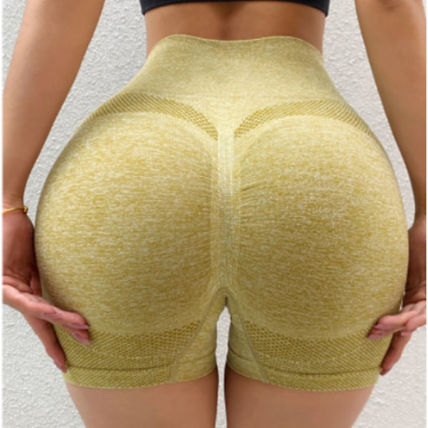 Butt Lifting Yoga Shorts High Waist Tummy Control Seamless Highly Elastic Women Workout Shorts for Yoga Fitness Running Yellow M 40‑60kg/88.2‑132.3lb