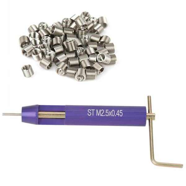50 st rostfria spiralformade trådinlägg med skruvgänga M2.5 x 2D