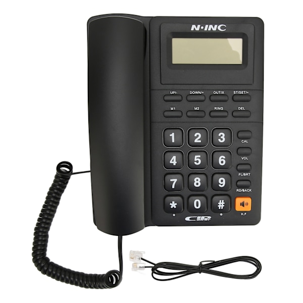 Sladdtelefon med flera funktioner, Caller ID-display, snabbval, senaste numret återuppringning, skrivbordstelefon för hemmakontor, svart
