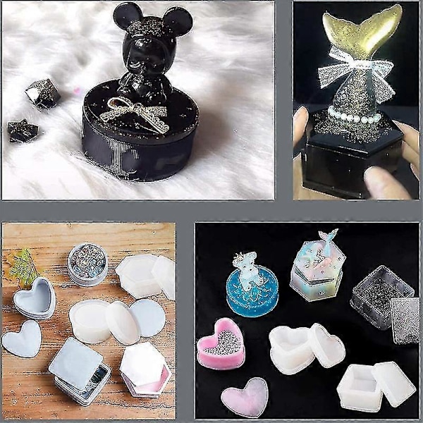 4 Pakke Æske Resinforme Smykkeskrin Forme S /hexagon/rund Og Firkantet Epoxyforme Containe Zekai