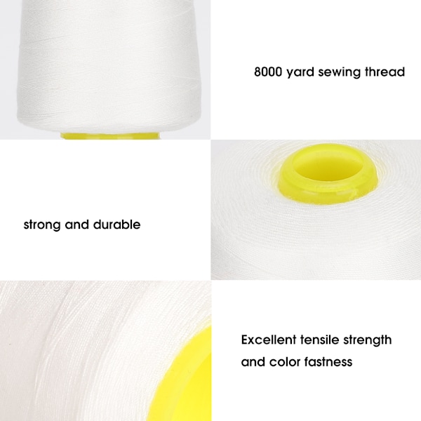 Sytråd 8000 meter högkvalitativ polyester hushålls klädtillbehör (vit)