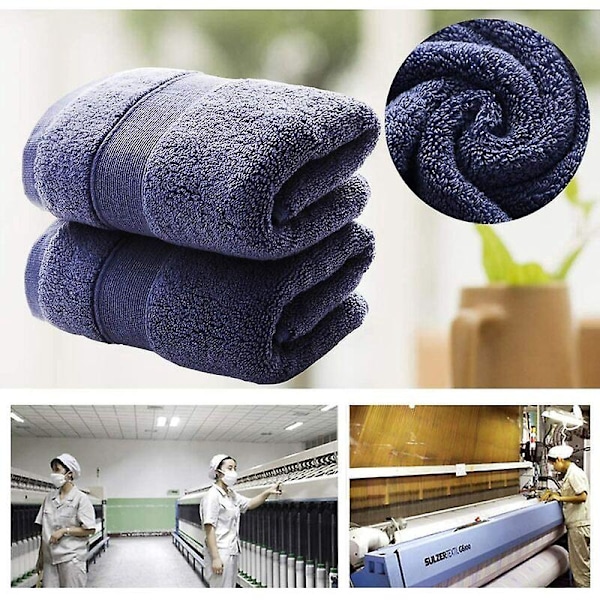 Premium Bomullshandduksset för Hushåll eller Hotell 2 Delar Lyxigt Mjuk och Extra Tjock Mycket Absorberande Handduk 2 X 170G / 14 X 30 Tum (Blå-2 Pack) ,
