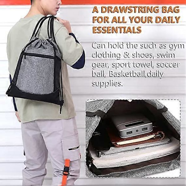 Snøre Sportstasker Vandtæt Gymnastiktaske Unisex Alle Aldre, Camping, Yoga, Svømning, Surfing, Rejser, Grå