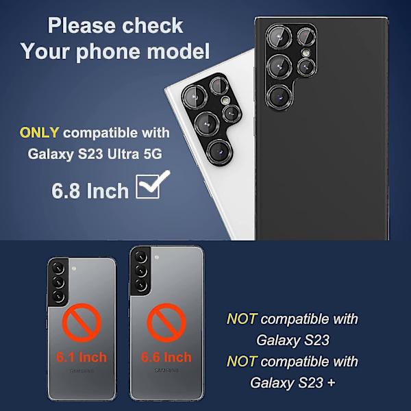 Kameraskydd för Samsung Galaxy S23 Ultra 2023 - Metall och härdat glas Anti-Scratch HD-linsöverdrag svart