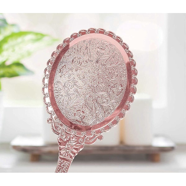 Håndspeil Vintage Håndholdt Speil med Håndtak Sminkespeil Reisespeil (Oval, Rosegull)
