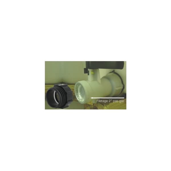 Multi-tank – 2\" indvendigt gasgevind til 2\" udvendigt S60X6 adapter – Polypropylen til 1000L tanke – Direkte ventilmontering – Tilslutning til vandgenvinding