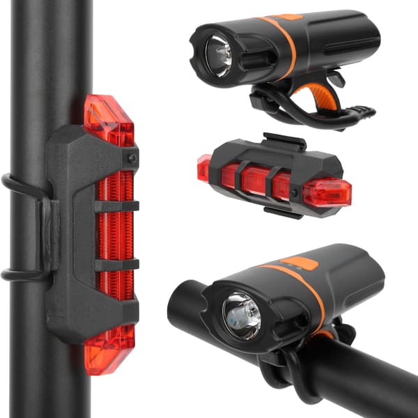 Integrert sykkellys foran og bak, USB-ladbart, høy lysstyrke, 6 moduser, utstyr for nattkjøring
