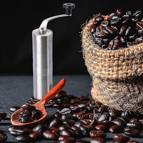 Mini Hånddrevet Kaffebønnekværn i Rustfrit Stål - Justerbar Indstilling