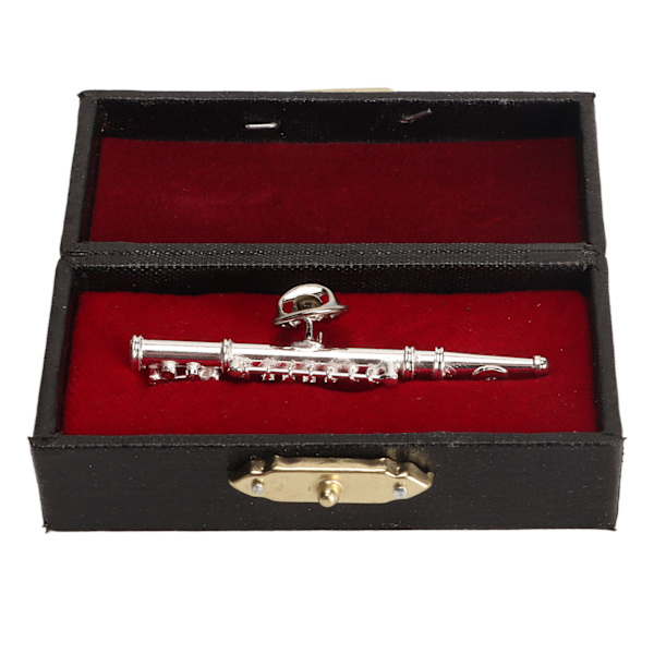 Silverflöjtbrosch Miniatyrmusikinstrument Lapelbroschnål med röd sammetsfodrad case